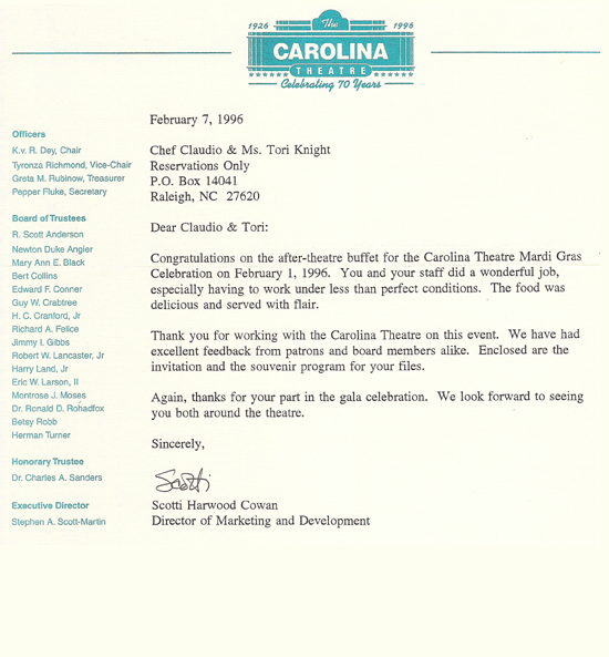 Carolina Thearre Letter