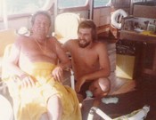 Phil Harris and Claudio aboard the La Costa Brava off Peter Island